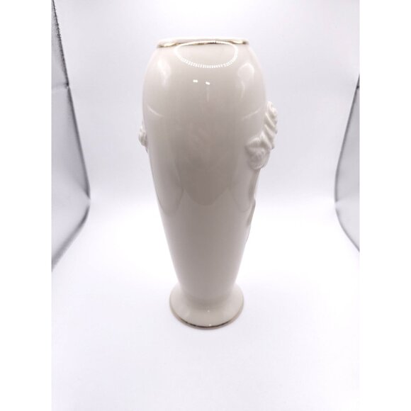 White Ceramic Vase With Rose Embossed Design & Gold Trim - Picture 10 of 11